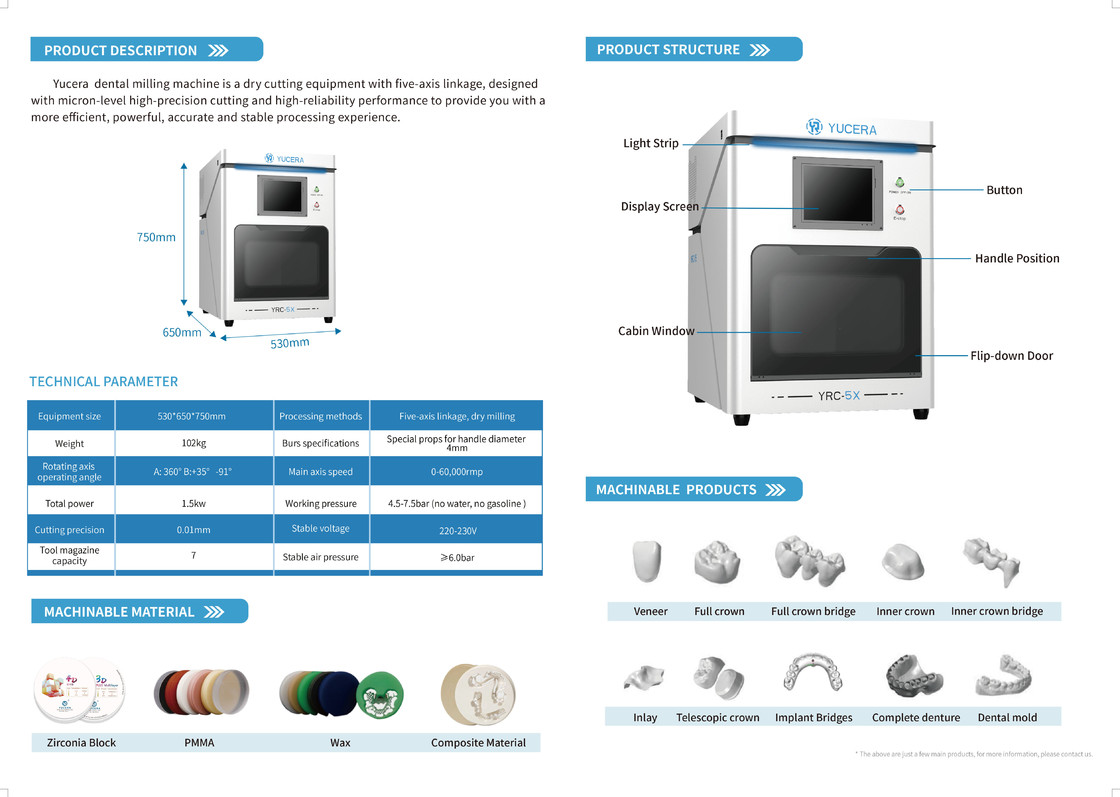 Yucera Nuovi Equipaggiamenti Universali Cam Dry Lab 5 Assi per Zirconia, Attrezzature per Fresatura Dentale