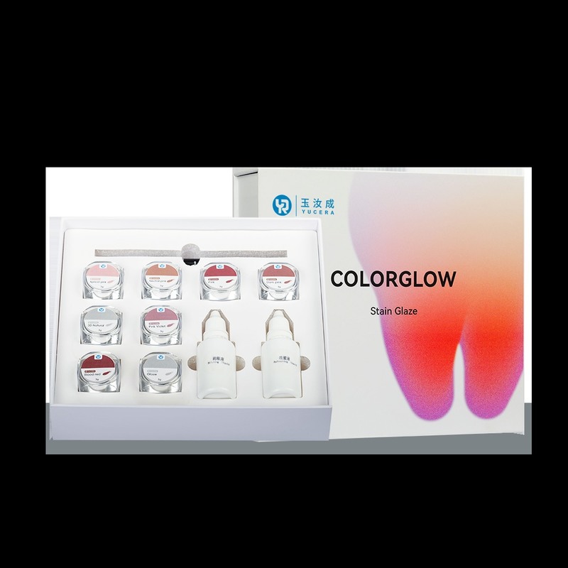 Kit di colorazione e smaltatura in ceramica di zirconio Yucera a 18 colori Natural Glow per creazioni di laboratorio odontotecnico