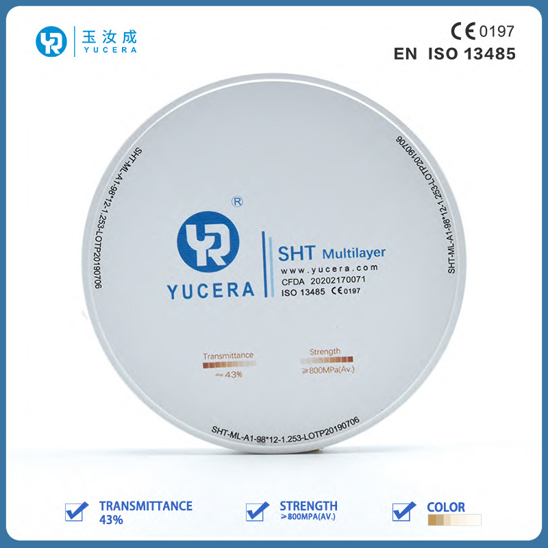 Dental Zirconia Disc 98mm  YUCERA ST-Multilayer (1200MPa/45-55% Trans.) | Exocad/ Ready