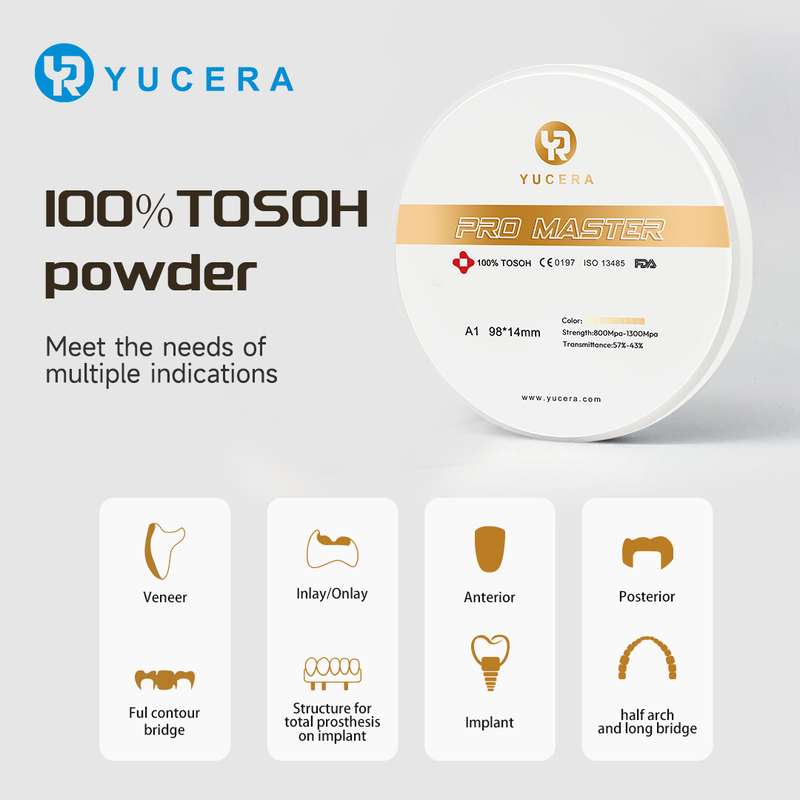 Yucera Pro Master Dental Zirconium Blank Blocks & Discs Customized CAD/CAM