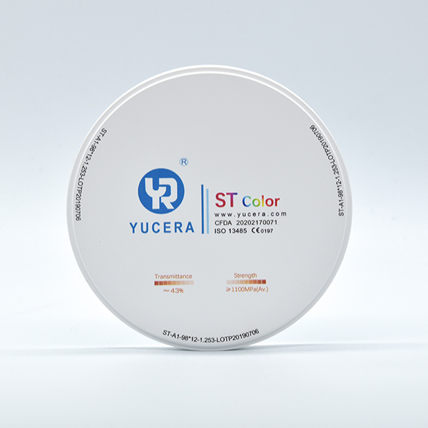 Disco in zirconio dentale da 98 mm - YUCERA ST-Color High-Trans (43%) & High-Strength (1100MPa)
