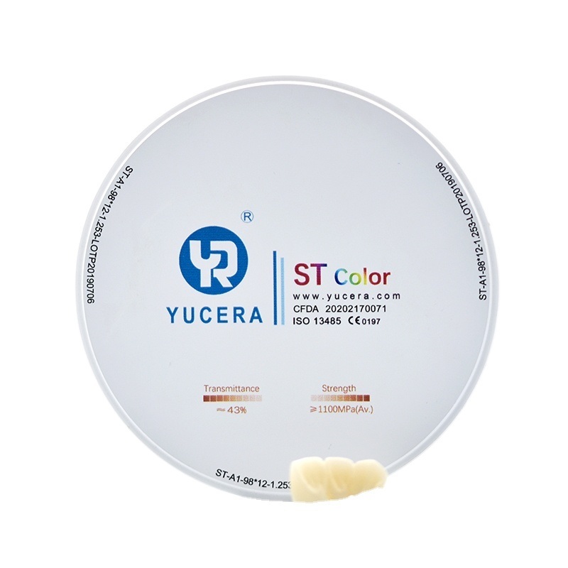 Disco in zirconio dentale da 98 mm - YUCERA ST-Color High-Trans (43%) & High-Strength (1100MPa)