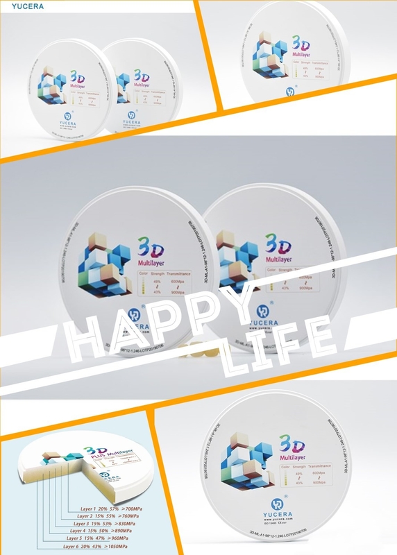 Pro sistema a più strati di camma del blocchetto cad di biossido di zirconio di Yucera 3D per la corona anteriore